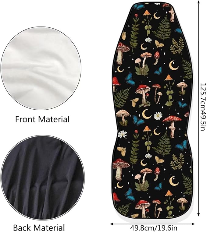 Mushroom Daisy Print Car Seat Covers Front Seats Only Set for Women Men, Easy Install Clean Universal Car Interior Covers Seat Protectors
