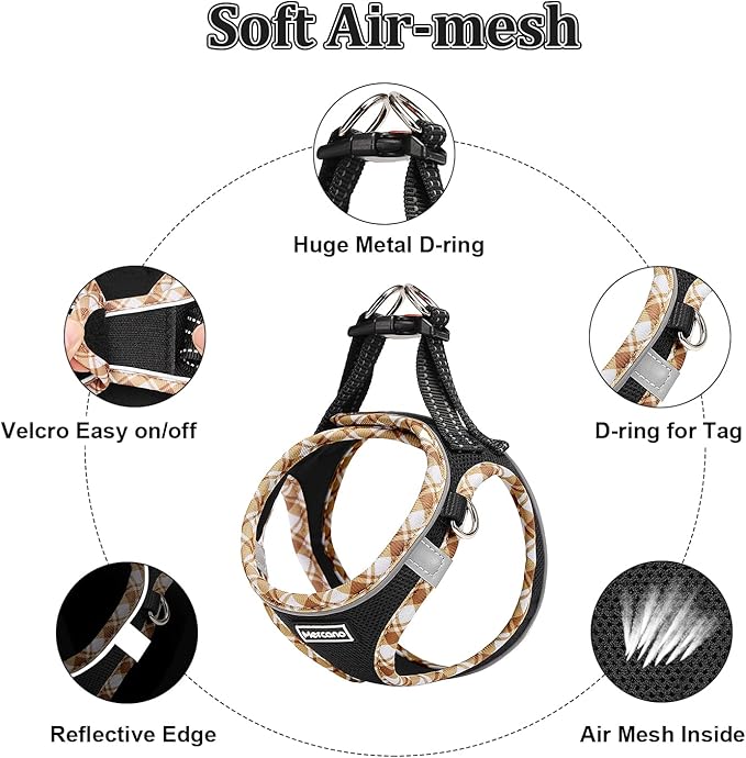 Mercano Soft Mesh Dog Harness and Leash Set, No-Chock Step-in Reflective Breathable Lightweight Easy Walk Vest Harnesses with Safety Buckle for Small Dogs, Cats (Black Yellow, S)