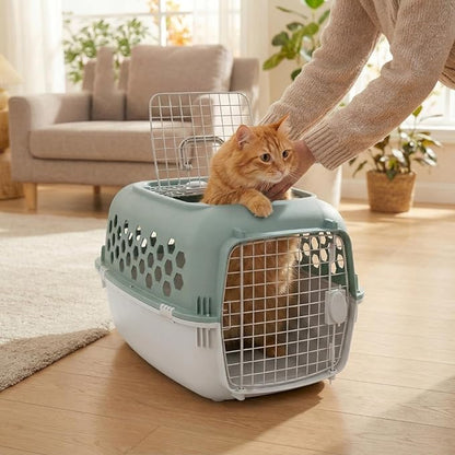 Hard-Sided Pet Carrier for Dogs and Cats | 24-Inch Top-Load Travel Kennel with Double Door Entry | Heavy-Duty Plastic Crate for Vet Visits & House Training, Green/Gray, Up to 30 lbs Capacity