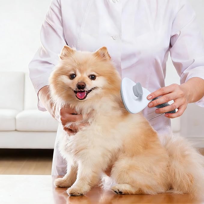 Self Cleaning Slicker Brush, Dog Cat Bunny Pet Grooming Shedding Brush - Easy to Remove Loose Undercoat, Pet Massaging Tool Suitable for Pets with Long or Short Hair (Gray)