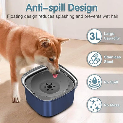 UPSKY 3L Dog Water Bowl 101oz Stainless Steel No Spill Large Capacity Dog Food Water Bowl Slow Water Feeder, Spill Proof Pet Water Dispenser Vehicle Carried Travel Water Bowls