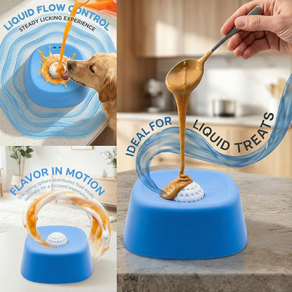 Slow Feeder Dog Bowls for Liquid Treat,Dog Licking Bowl with Rolling Balls for Bone Broth & Yogurt,Food‑Grade Rubber, for Large Medium Small Puppy Breeds (Blue)