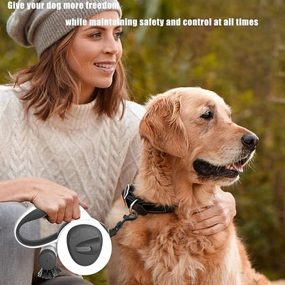 HCY&WLD Upgrade 4-in-1 Retractable Dog Leash with LED Light & Dispenser & Poop Bags, 16 ft Heavy Duty Dog Leash with Anti-Slip Handle for Dogs up to 66 lbs, 360° Tangle-Free, One Button Brake & Lock