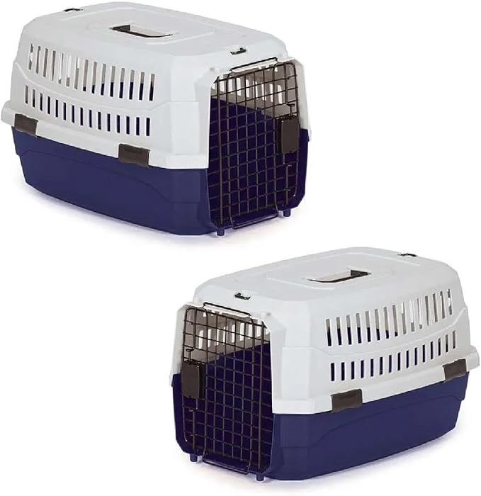 Airline Approved Pet Travel Crate Heavy Duty Plastic Blue Grey Secure Dog Cage Kennel Cab Contain Your Pet Safely (Medium)