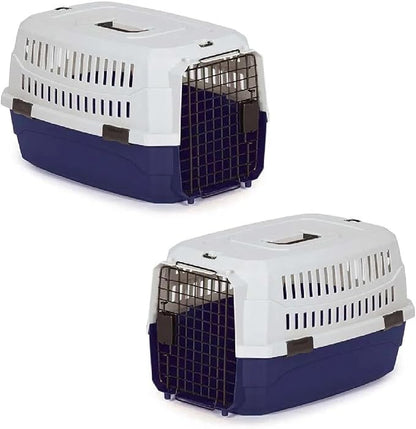 Airline Approved Pet Travel Crate Heavy Duty Plastic Blue Grey Secure Dog Cage Kennel Cab Contain Your Pet Safely (Medium)
