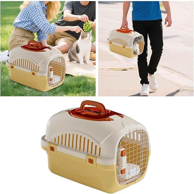 Detachable Pet Carrier for Small Animal, 2025 New Ventilated Plastic Dog Crates, Portable Hard-Sided Dog Crate with Handle for Puppies ＆ Cat Traveling, Hiking, Camping (Yellow)