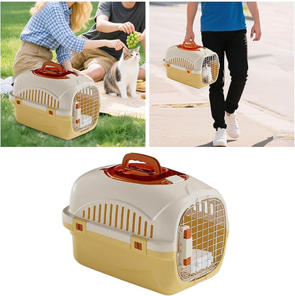 Detachable Pet Carrier for Small Animal, 2025 New Ventilated Plastic Dog Crates, Portable Hard-Sided Dog Crate with Handle for Puppies ＆ Cat Traveling, Hiking, Camping (Yellow)