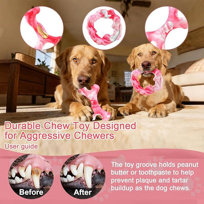 Rensh 3-Pack Tough Dog Chew Toys for Aggressive Chewers, Almost Indestructible Dog Toys for Medium Large Breed, Super Chew Toy to Keep Them Busy & Reduce Boredom, Teeth Cleaning Training, Milk Flavor