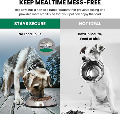 Iconic Pet 8 Cup/64 Oz Heavy Weight Non-Skid Stainless Steel High Back Pet Food/Water Bowls with Removable Anti Skid Rubber Ring - Dog/Cat Feeding Bowl in Unique Design, Dishwasher Safe