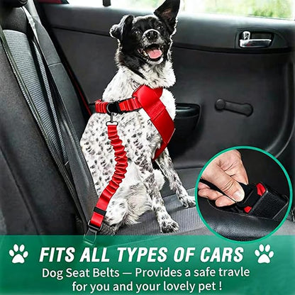 Dog Seat Belt for Car, Retractable Adjustable Nylon Pet Seatbelts for Vehicle Headrests, Elastic & Durable Car Harness, Dogs Leash Accessories for Bicycles (Only Leash Red)