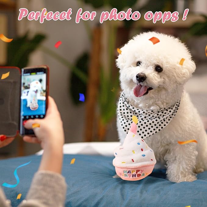 Dog Birthday Toys - Puppy Squeaky Cupcake, Toy Dog - First Birthday Toy Small Medium Large Breeds(Pink)