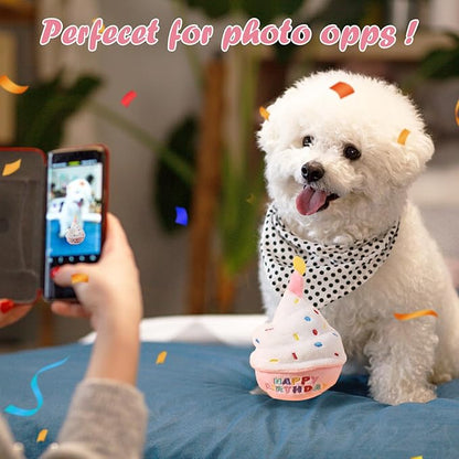 Dog Birthday Toys - Puppy Squeaky Cupcake, Toy Dog - First Birthday Toy Small Medium Large Breeds(Pink)