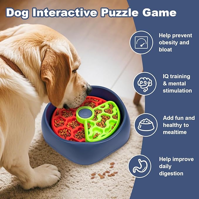 Interactive Pet Puzzle Slow Feeder Bowl - Innovative Rotating Design, Anti-Gulping, Promotes Digestion & Mental Stimulation, Non-Slip Food Dispenser for Small & Medium Dogs & Cats (Red & Green)