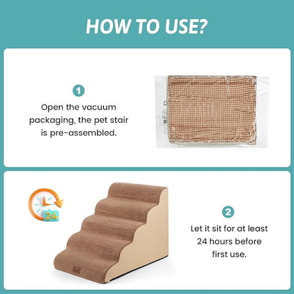 Extra Wide Dog Stairs 19.7" Width, Pet Step for Small/Medium/Large Dog, Puppy or Cat, Pet Ramp for High Bed or Car, High Density Foam Ladder, 19.7x33x22.4 in, Stable, 5 Step, Light Brown