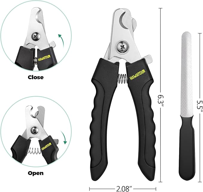 HAWATOUR Dog Nail Clippers, Classic Dog Nail Trimmers with Safety Guard to Avoid Over Cutting, Razor Sharp Blade with Nail File for Pets Large Dogs, Black