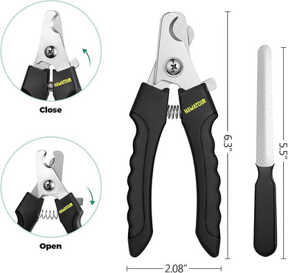 HAWATOUR Dog Nail Clippers, Classic Dog Nail Trimmers with Safety Guard to Avoid Over Cutting, Razor Sharp Blade with Nail File for Pets Large Dogs, Black