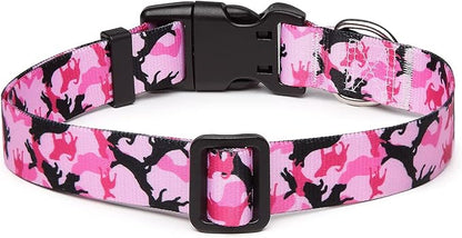Mercano Adjustable Dog Collar - Special Design Patterns, Soft Nylon Comfortable Sturdy Pet Collar for Small Medium Large Dogs (M, Dog Camouflage Pink)