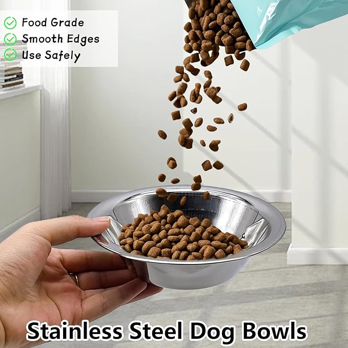 kathson 2 Pack Stainless Steel Dog Bowls, Dog Water and Food Bowl Set, Metal Puppy Bowls, Pet Dishes for Small Dogs and Cats