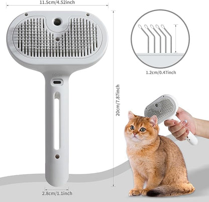 Susu & Wuwu Spray Cat Brush for Shedding - Water Brush for Cats and Dogs - Pet Hair Removal Comb with Water Tank and Release Button - White