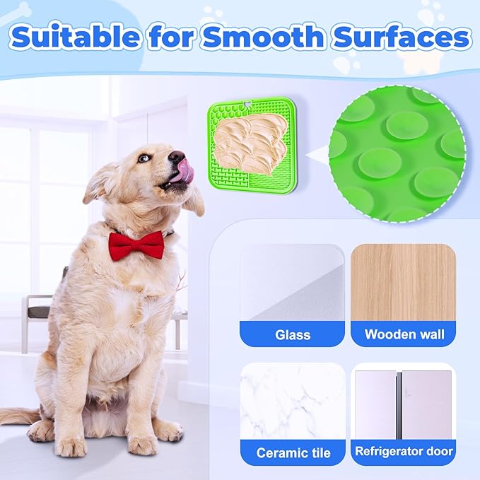 Dog Lick Mat with Suction Cups, Lick Mat for Dogs, Pet Food Mats and Slow Feeder Cat Bowl for Dog Anxiety Relief Pet Enrichment Toys for Bathing Station and Cat Grooming 2 Pack (Green & Orange)