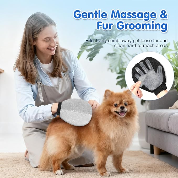 Pawaboo 2-in-1 Pet Hair Removal Glove – Reusable Electrostatic & Silicone Grooming Mitt for Dogs, Cats, Carpet, Couch, Car Seats & Clothing, Dual-Side Gentle Deshedding Tool, Easy to Clean