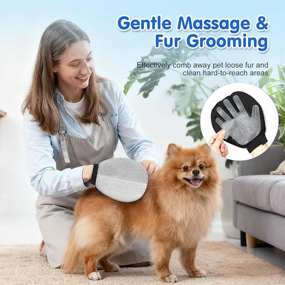 Pawaboo 2-in-1 Pet Hair Removal Glove – Reusable Electrostatic & Silicone Grooming Mitt for Dogs, Cats, Carpet, Couch, Car Seats & Clothing, Dual-Side Gentle Deshedding Tool, Easy to Clean
