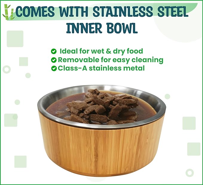 Elevated Dog Bowls for Large Breed - (15-Inch High) Raised Food/Water Bowl with Stand - Bamboo-Steel, Dry/Wet Food Suitable