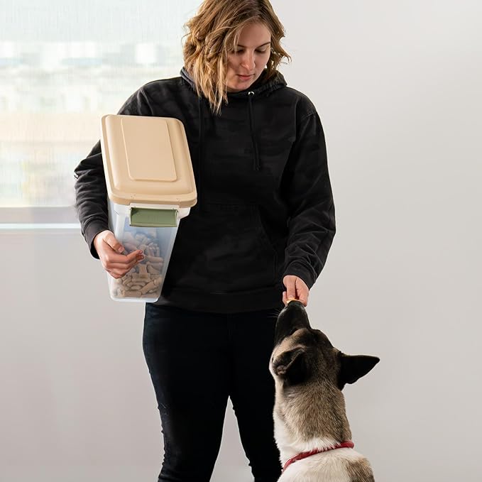 IRIS USA Dog Food Storage Container, Airtight Lid, Up to 13 Pounds Pet Food Storage, Versatile Pet Food Bin, Treats, BPA Free, Almond