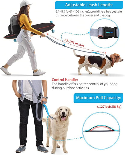 Hands Free Dog Leash, 5.1-8.9Ft Crossbody Long Leash, Waist Dog Belt for Small & Medium Dogs, City Walking & Running Outdoor Hiking &Travel etc. (Grey Blue)