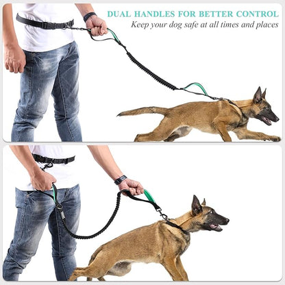 VIVAGLORY Hands Free Dog Leash Bungeeone Running Dog Leash with Waist Belt for Running Walking & Jogging, Bungee & Around Waist for Pet, S, Black/Turquoise
