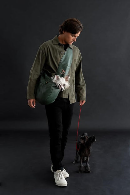 Noah & Paw Dog Sling Carrier for Small Dogs 3-10lb, Dog Sling for Small Dogs and Cats, Dog Carrier with Adjustable Padded Strap, Vegan Denim Lined with Fur, 3X Safety Features, Machine Washable