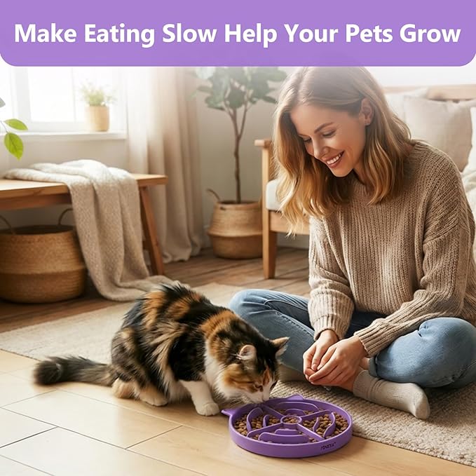 2 Pcs Silicone Slow Feeder Cat Bowl, Cat Slow Feeder for Food Training, Interactive Puzzle Bowls for Puppy, Kitten Dishes to Prevent Overeating, Treat Toys Suitable for Dry and Wet Food