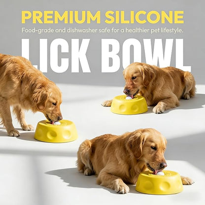 Silicone Lick Bowl for Dogs with Suction Cup, Anti-Slip Slow Feeder, Upgraded Chew-Resistant Ball & Anti-Disassembly Design, 250ml Capacity, Dishwasher Safe, for Small Medium Large Pets(Yellow)
