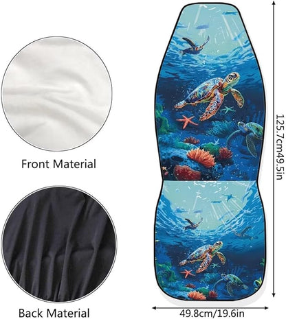 Sea Turtle Printed Car Seat Covers Washable Seat Protector for Women Men Bottom Seat Cushion Covers, Anti-Slip Seat Protector for SUV Truck Vans Sedans