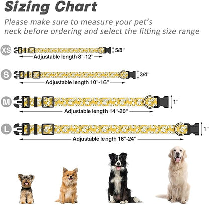 Reflective Dog Collar for Medium Dogs, Cute Flower Theme Adjustable Heavy-Duty Nylon Puppy Collar for Boy and Girl Female, Soft Pet Accessories with Quick Release Buckle, Yellow