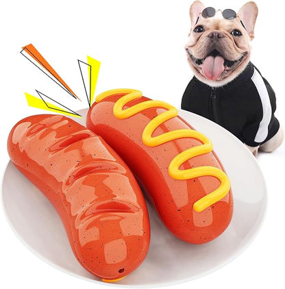 Large Size Hotdog Squeaky Dog Toy for Medium/Large Dogs Breed Aggressive Chewers Durable Bouncy Squeak Toys