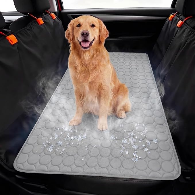 Hahafelt 54"x24.8" Dog Cooling Mat for Car Back Seat, Ice Silk Pet Bed Mat, Non Slip Summer Cooling Pad for Dogs and Cats, Fits Backseat Extenders Protector, Trucks, Suvs, Indoor & Outdoor (Gray)