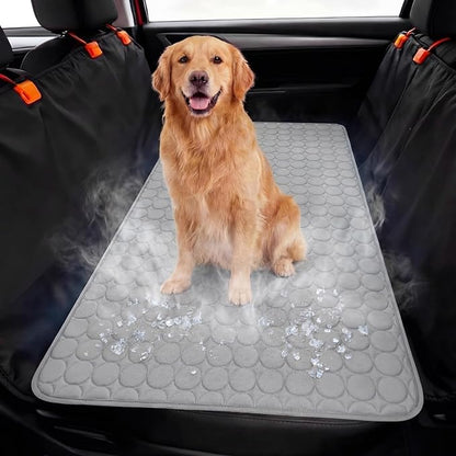 Hahafelt 54"x24.8" Dog Cooling Mat for Car Back Seat, Ice Silk Pet Bed Mat, Non Slip Summer Cooling Pad for Dogs and Cats, Fits Backseat Extenders Protector, Trucks, Suvs, Indoor & Outdoor (Gray)