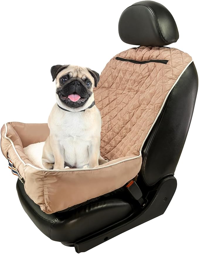 Seat Armour PetBed2Go Tan Car Pet Bed and Seat Cover – Soft, Portable Pet Cushion for Travel – Protects Vehicle Seats from Fur, Dirt & Scratches