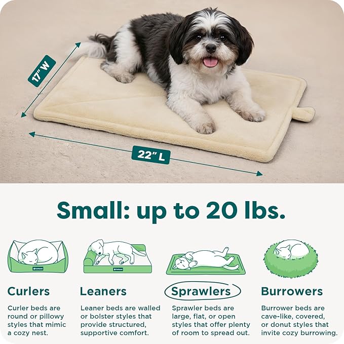 FurHaven ThermaNAP Self Warming Cat Mat, Dog Bed for Crates with Self-Warming Technology for Cozy Rest, Fully Machine Washable, Small, Plush Faux Fur, Cream