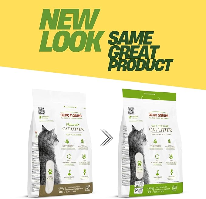 Almo Nature Soft Texture Cat Litter 10 lbs - Plant-Based, Clumping, Biodegradable, Non-Toxic, Compostable, Eco-Friendly, Odor Control, Low Dust, Safe for Cats & Kittens