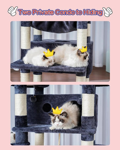 Cat Tree for Indoor Cats Large Adult, 74" Cat Tower with 3 Big Platforms, 2 Baskets, 2 Condos, Multi-Level Cat Scratching Posts, Smoky Gray GCT030G