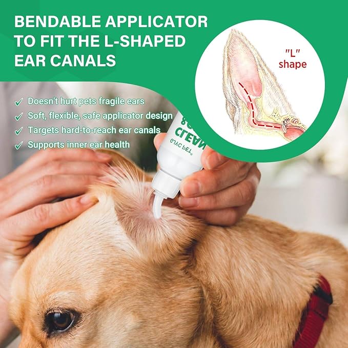 Ear Cleaner for Dogs and Cats with Flexible Long Tube- Ear Infection Treatment, Deep Canal Solution for Ear Mites, Infections, Itch, Wax & Smell, Safe Aloe Vera Formula, 4 oz