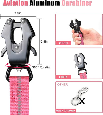 Raipult Tactical Strong Bungee Dog Leash, Pink Shock Absorbing Dog Leash with Traffic&Padded Handles, Military K9 Working Lead with Car Seatbelt for Medium Large Dogs up to 150lbs