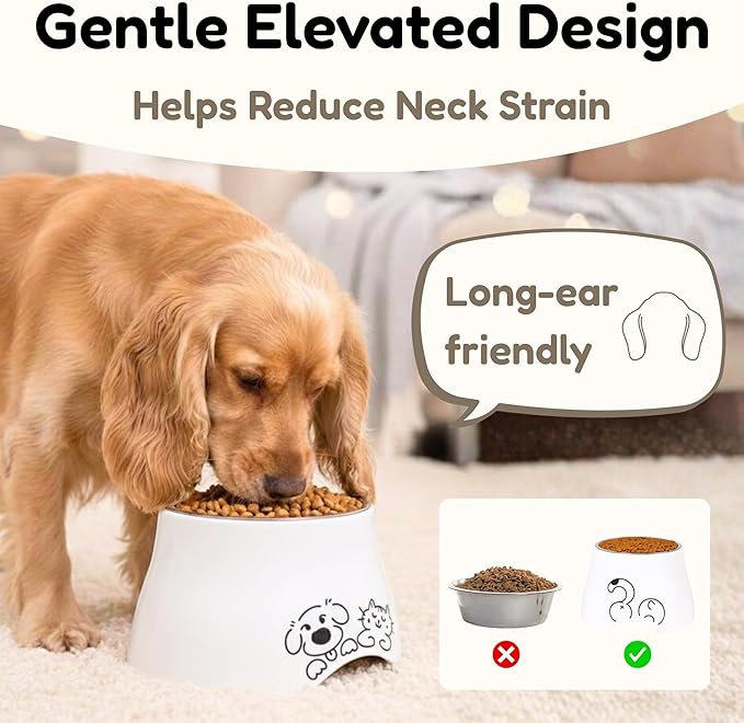 Elevated Spaniel Dog Bowl, Melamine Raised Dog Food Bowl for Long-Eared Dogs, Raised Dog Bowls for Small Dogs, Stainless Steel Inner Bowl, Non-Slip Base (Puppy & Kitten Pals, M (420 ML / 1.5 Cups)