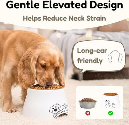 Elevated Spaniel Dog Bowl, Melamine Raised Dog Food Bowl for Long-Eared Dogs, Raised Dog Bowls for Small Dogs, Stainless Steel Inner Bowl, Non-Slip Base (Puppy & Kitten Pals, M (420 ML / 1.5 Cups)