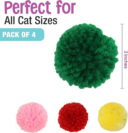 SPOT Wool Pom Poms Cat Toy - Interactive Wool Balls Cat Toy with Catnip for Cats and Kittens to Bite, Swat and Chase - 1.5 inch, 4 pcs