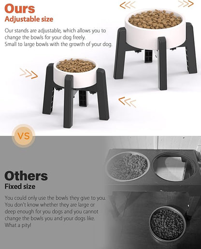 CZPET Dog Bowl Stand with Adjustable Width [2 Pack, Stand Only], Elevated Pet Water & Food Bowl for Medium Pets, Stable and Anti-Slip Raised Bowl