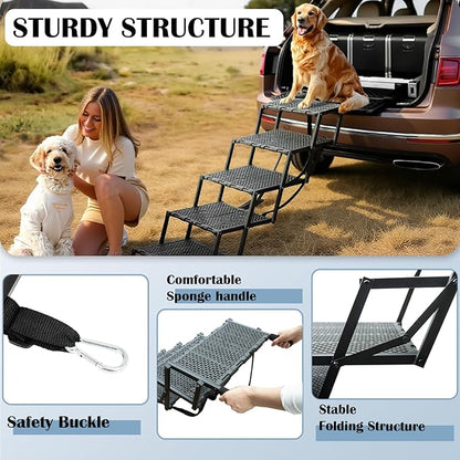 Dog Ramp for Car, SUV & Truck, Portable Pet Stairs with Non-Slip and Easy-Clean Surface, Extra Large Dog Step with Adjustable Size, Supports up to 250 lbs.