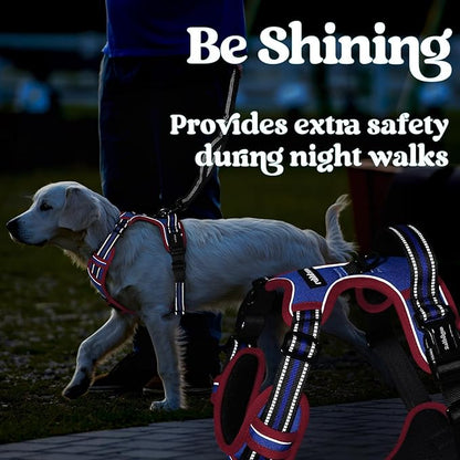 rabbitgoo Dog Harness Medium Sized, No Pull Pet Harness with 3 Buckles, Adjustable Soft Padded Vest with Control Handle, Walking Reflective Pet Vest for Medium Dogs, Royal Blue & Red, M